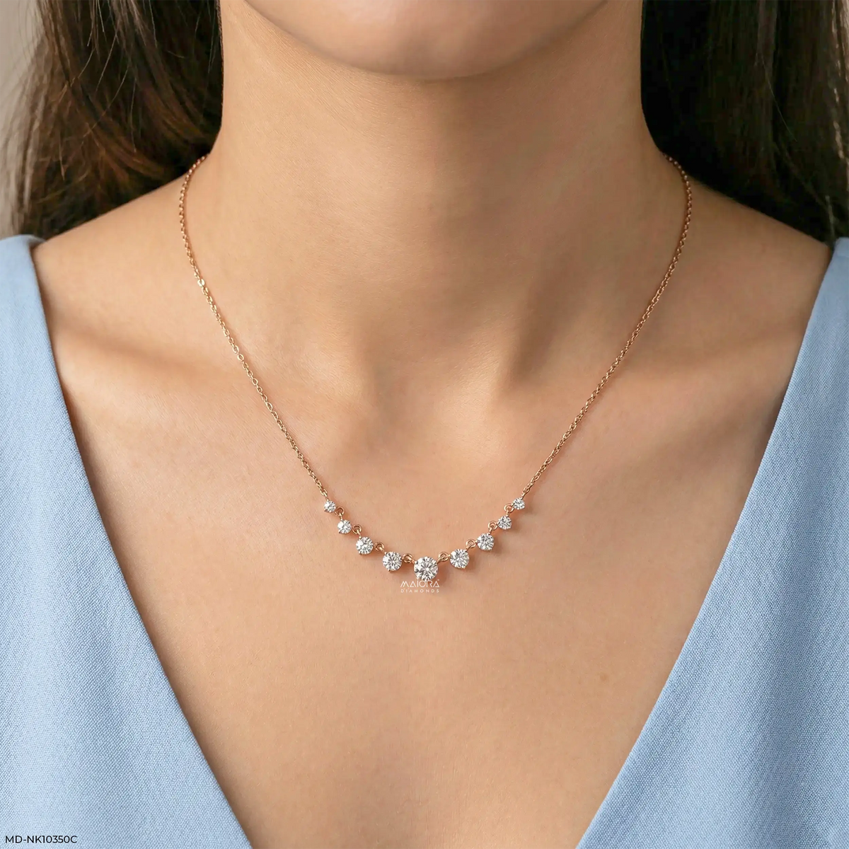 3.75 Carat 9 Solitaire Contemporary Lab Diamond Necklace