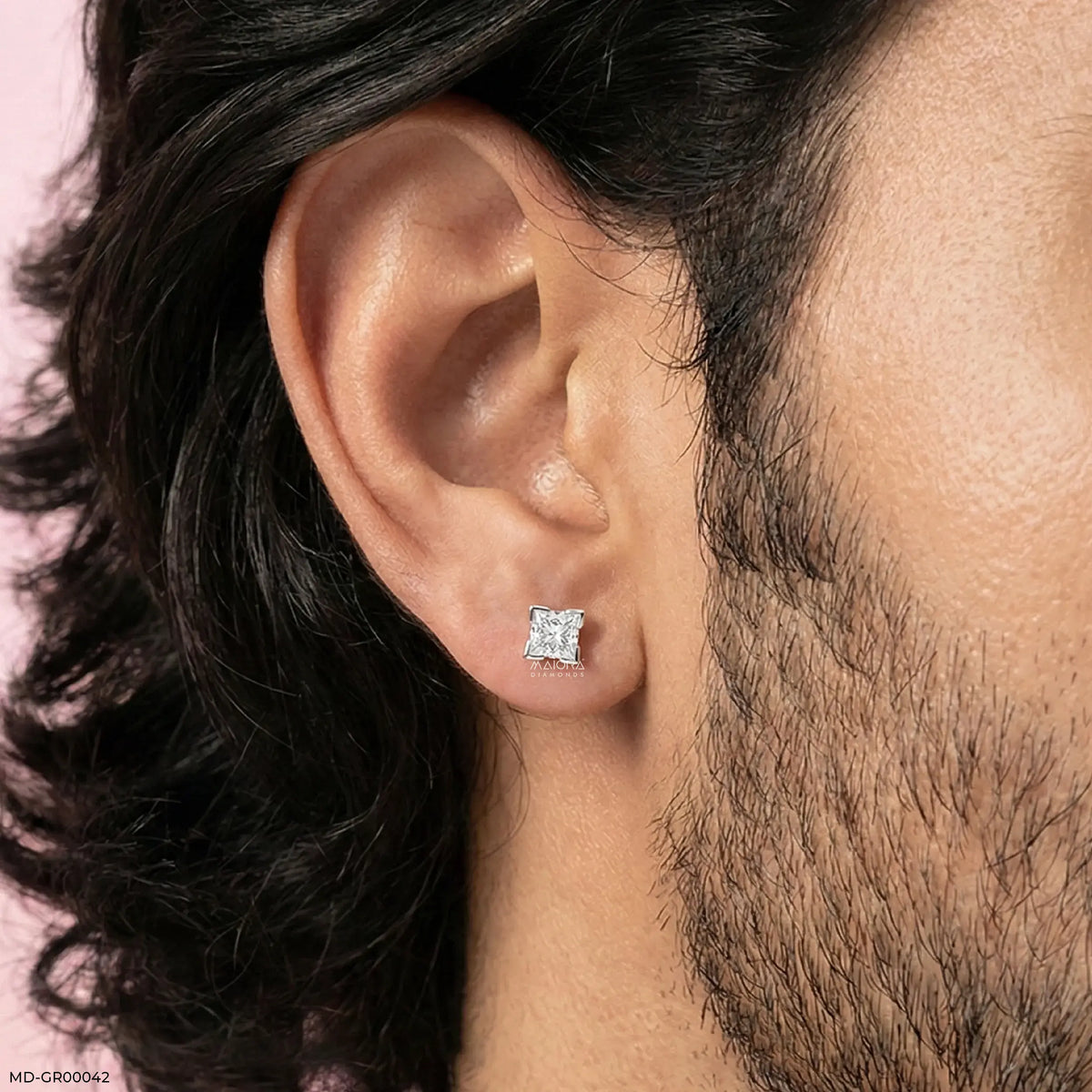 0.5 Carat Dazzling Princess Solitaire Mens Stud Earring