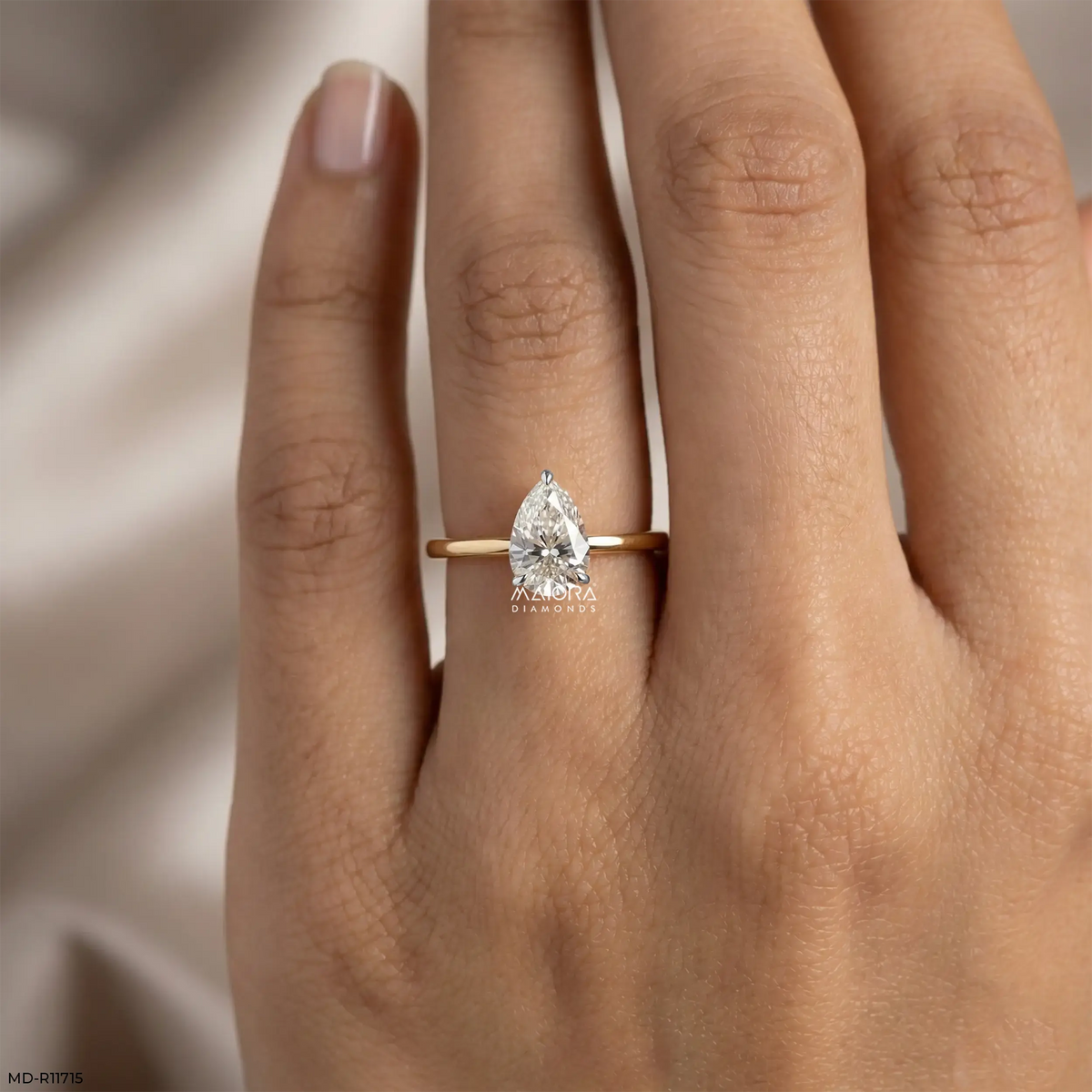 Evara Teardrop Solitaire Diamond Ring