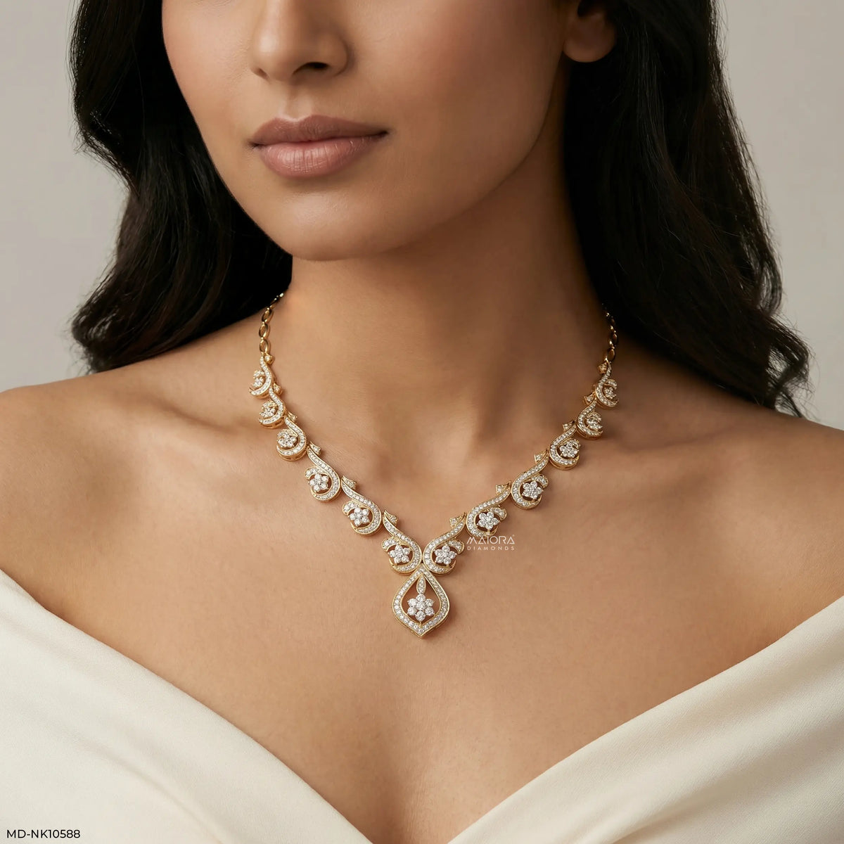 Floral Golden Swirl Diamond Necklace