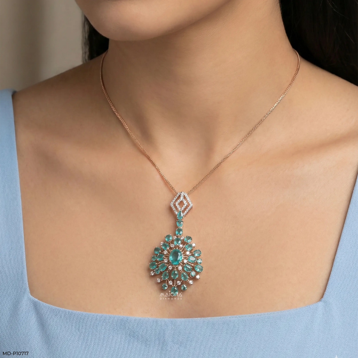 Frozen Blue Drop Diamond Pendant