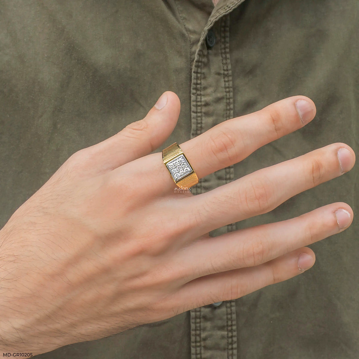 Gable Square Diamond Cluster Men Ring