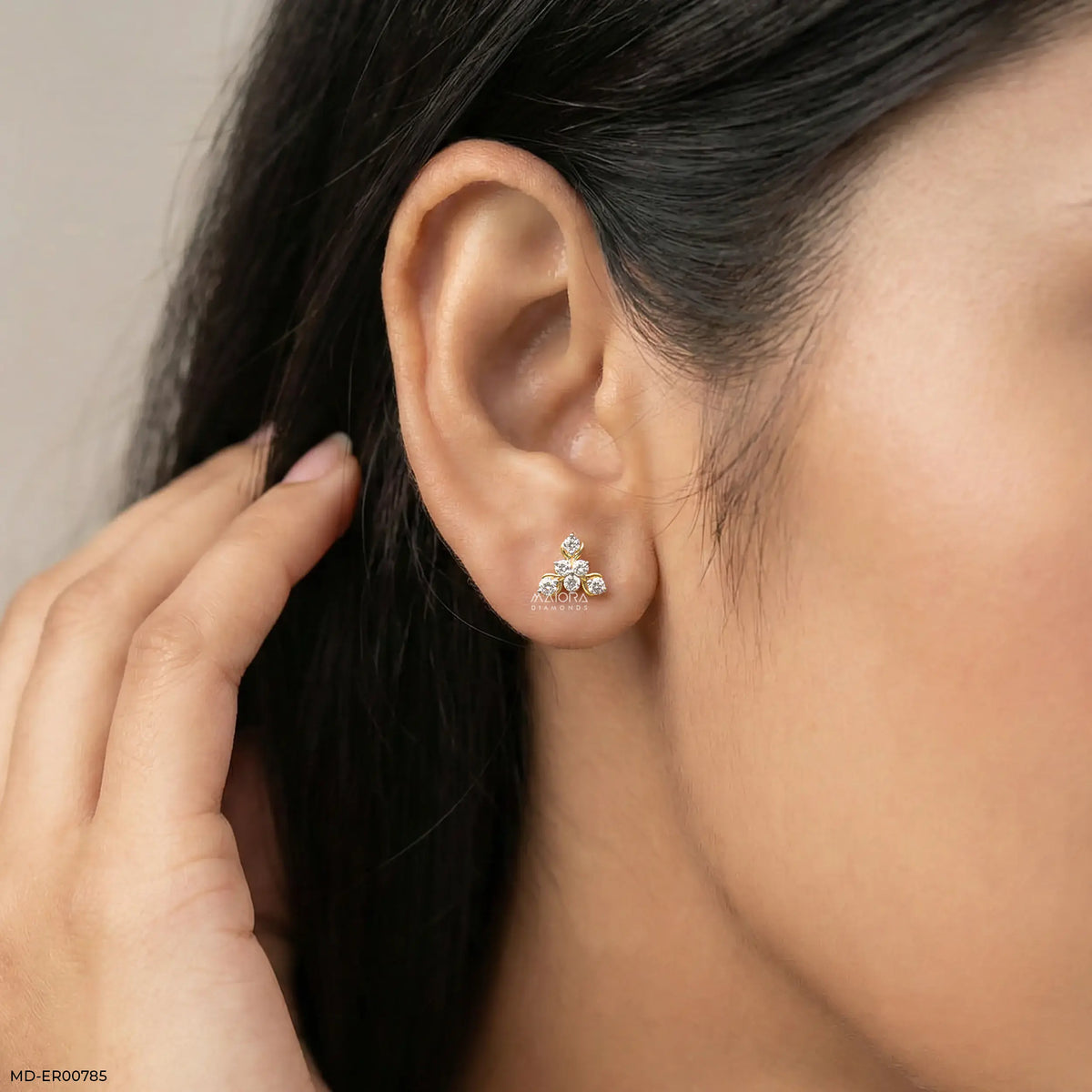 Golden Triangular Diamond Stud Earrings