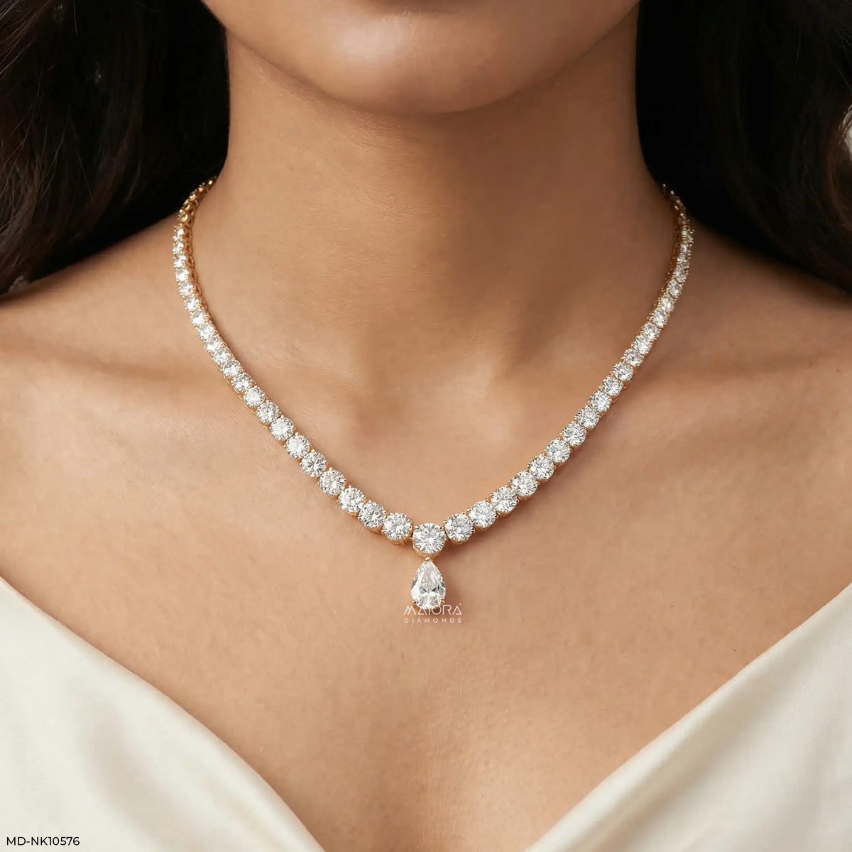 Gracefall Solitaire Diamond Tennis Necklace