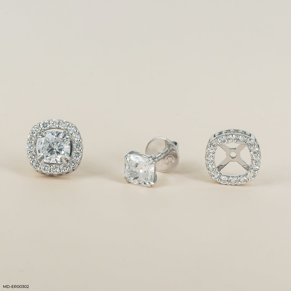 2 Carat Cushion Solitaire Halo Detachable Earrings