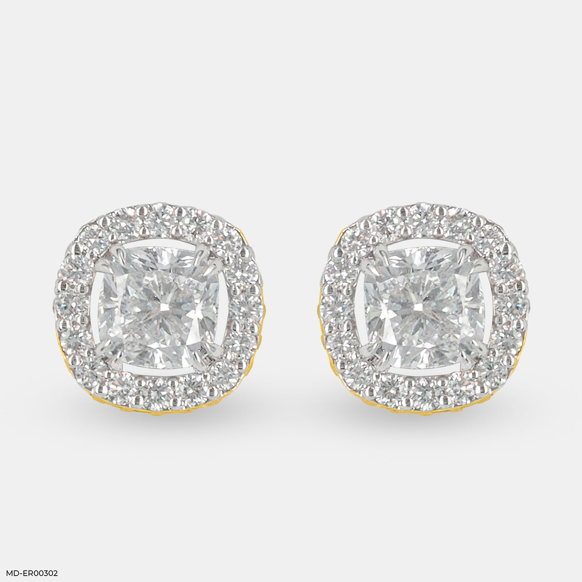 2 Carat Cushion Solitaire Halo Detachable Earrings