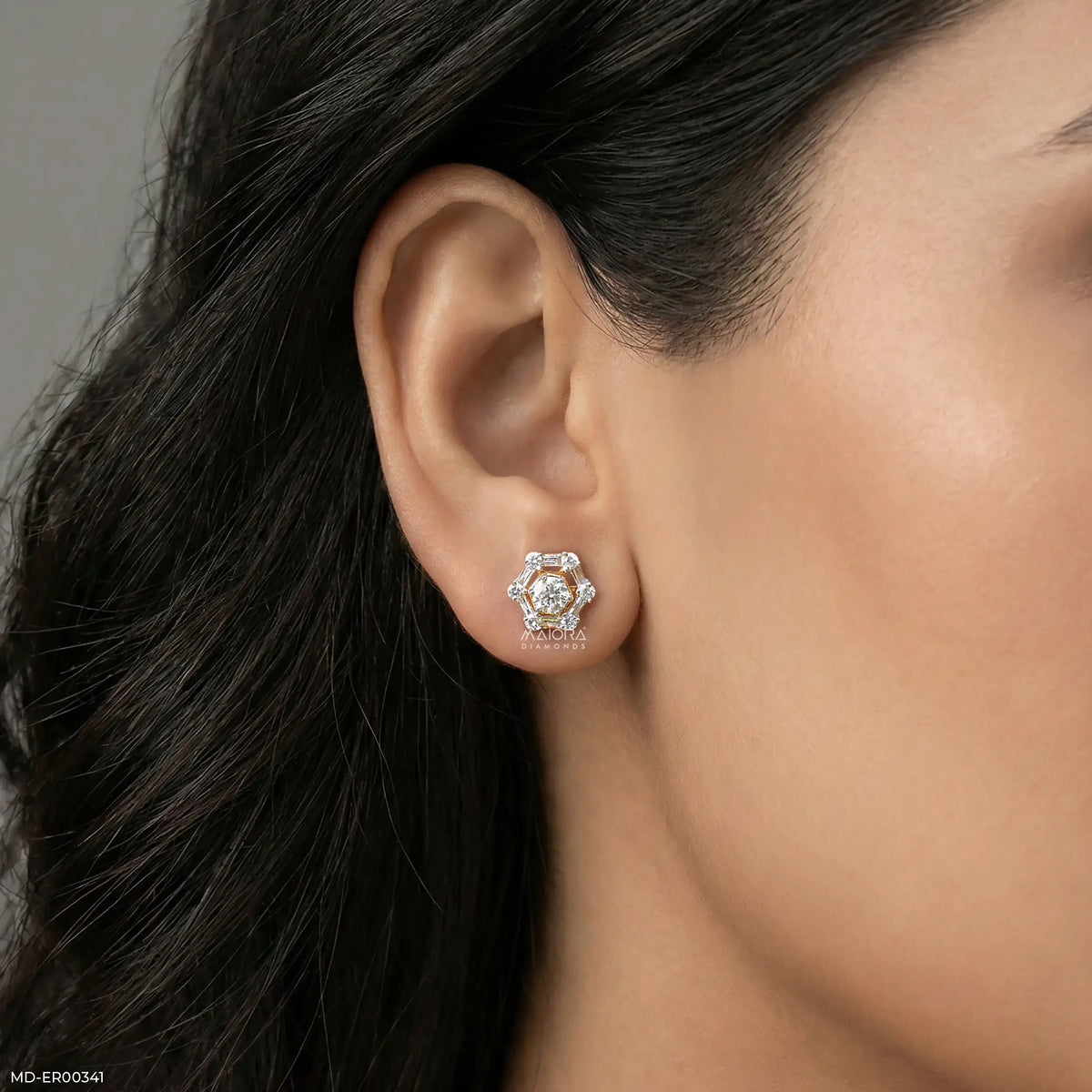 1 Carat Hexagonal Lab Diamond Cluster Stud Earrings