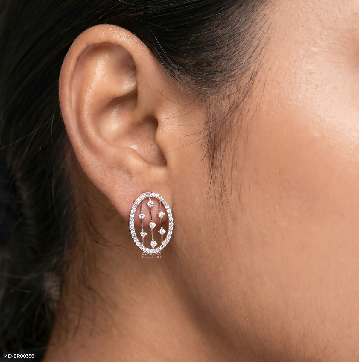 0.95 Carat Liner Lattice Oval Stud Diamond Earrings