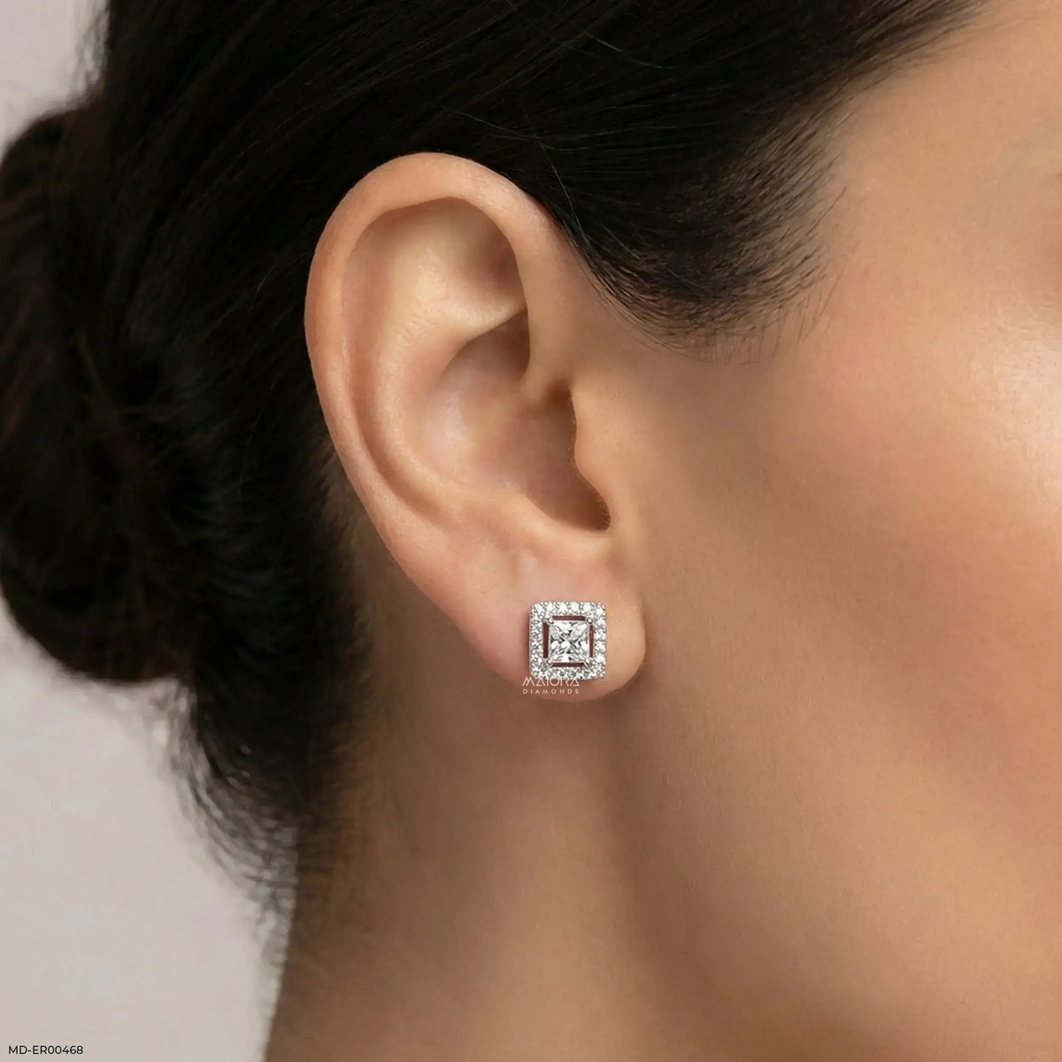 Princess Halo Diamond Studs Earrings