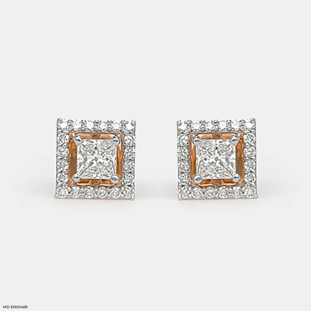 Princess Halo Diamond Studs Earrings