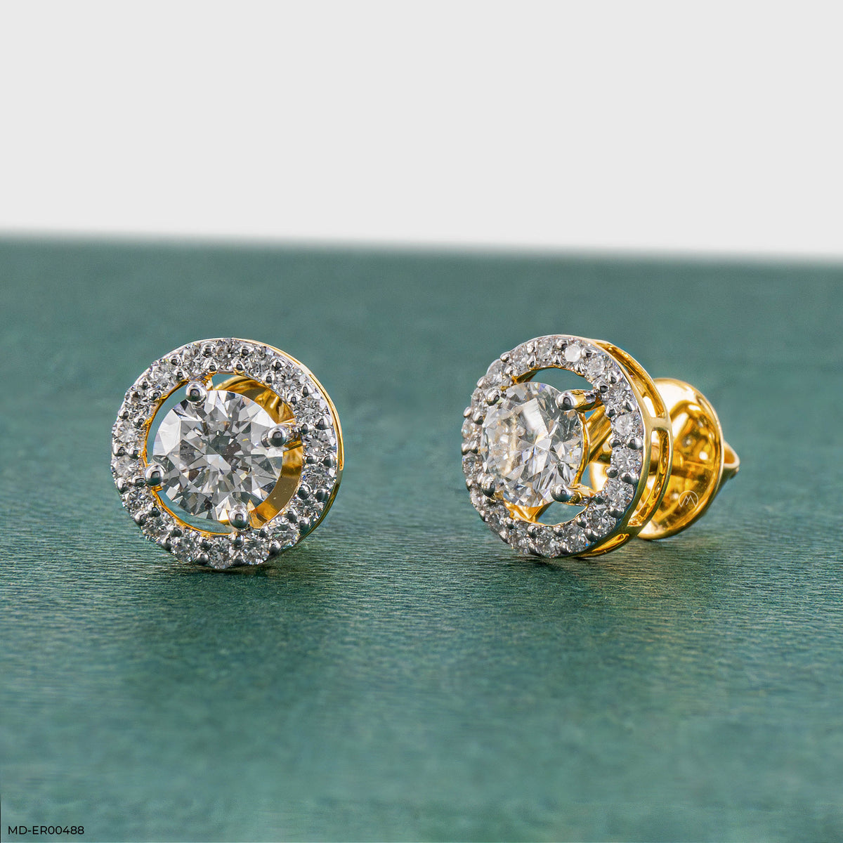 1 Carat Round Solitaire Halo Earrings