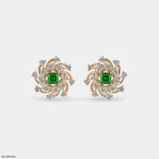 Spiral Arc Emerald Diamond Earrings