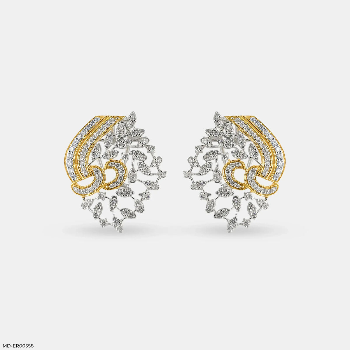 Dual-Tone Swirls Diamond Earrings
