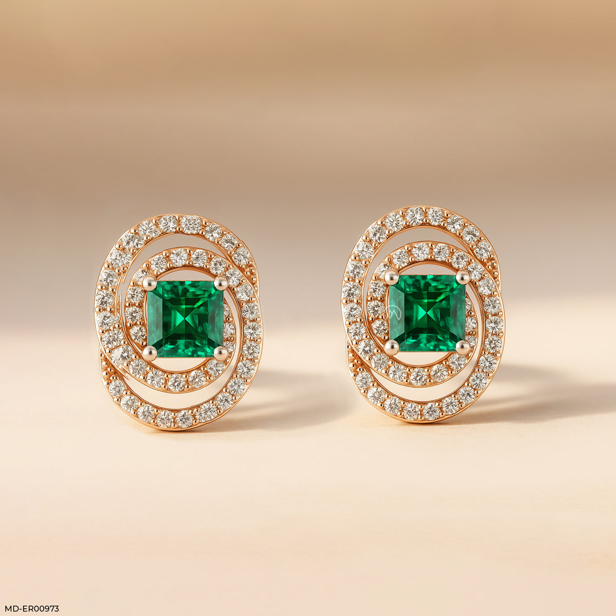 Oval Emerald Halo Stud Earrings
