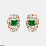Oval Emerald Halo Stud Earrings