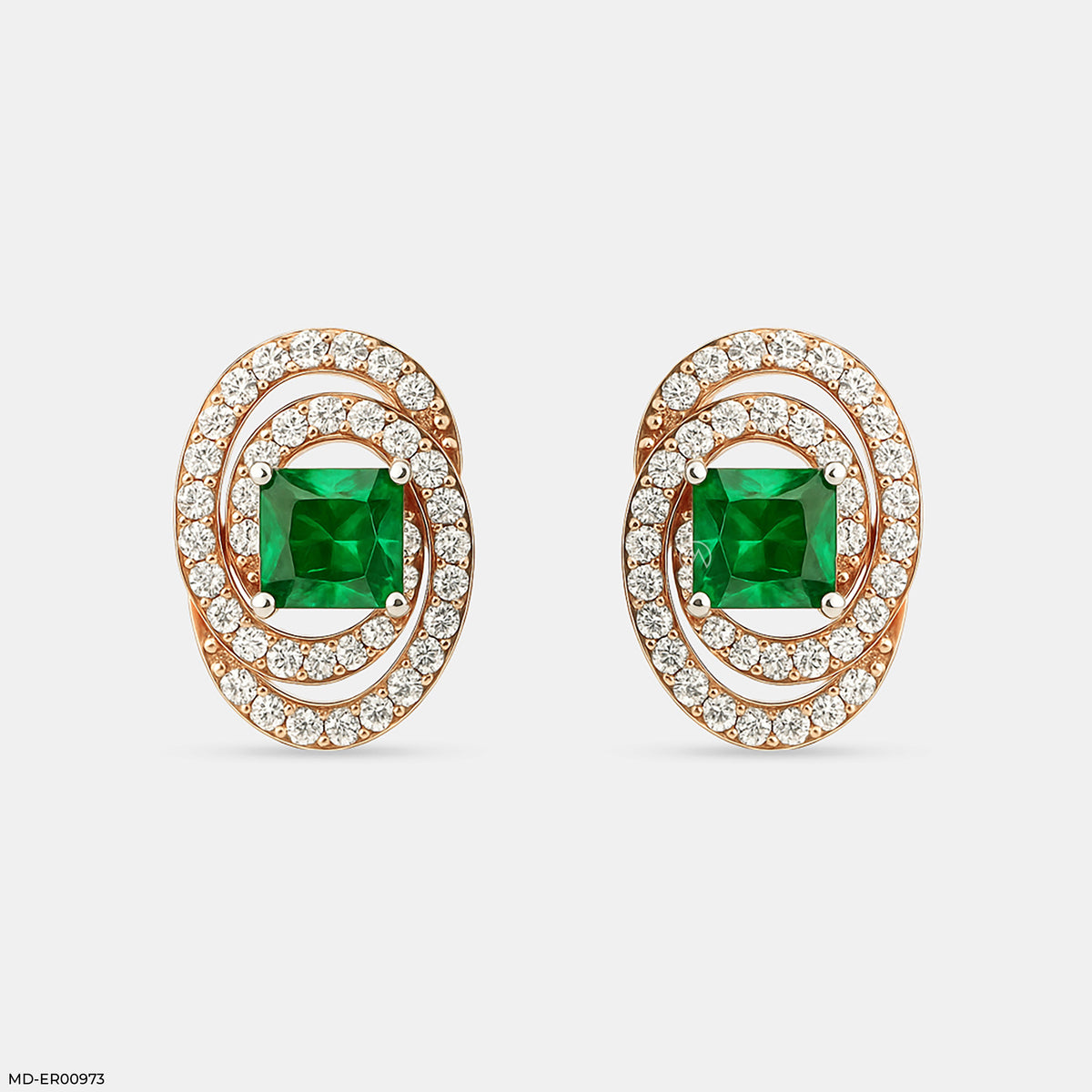 Oval Emerald Halo Stud Earrings