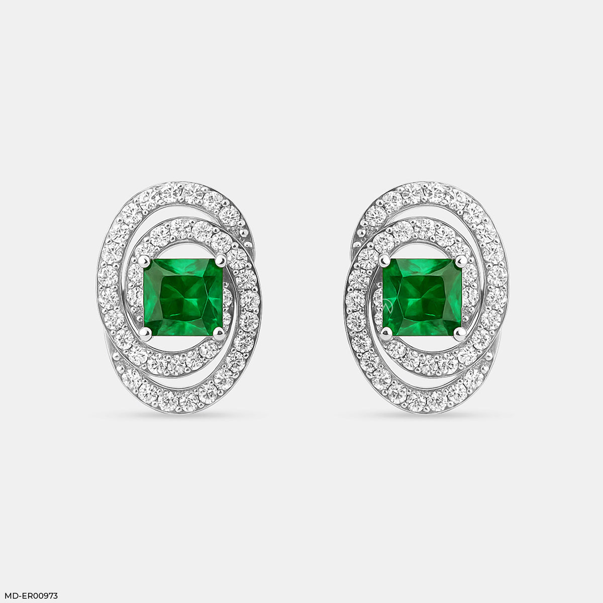 Oval Emerald Halo Stud Earrings