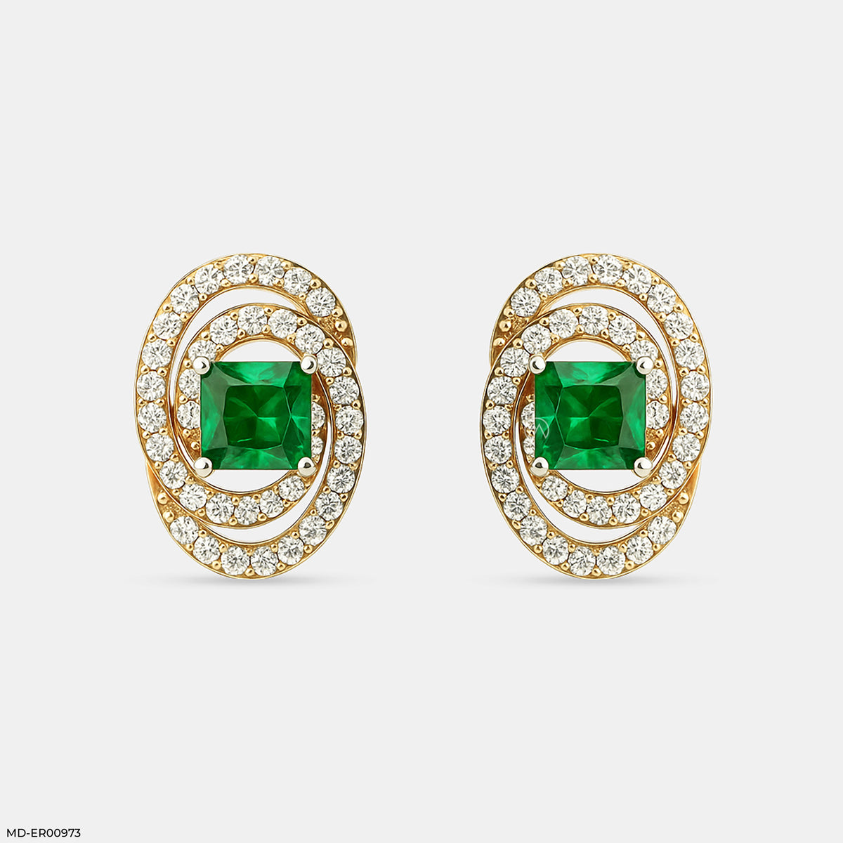 Oval Emerald Halo Stud Earrings