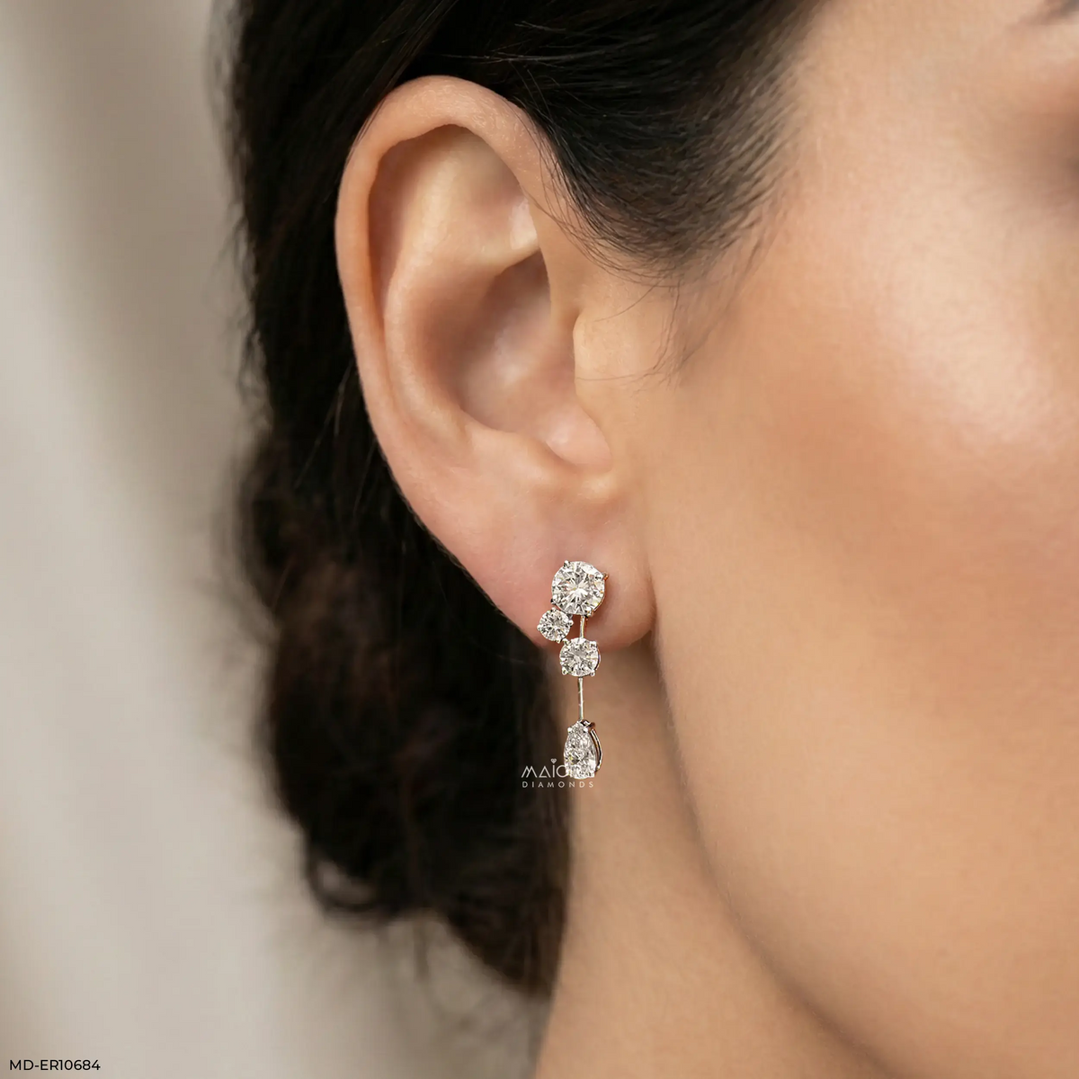 Shiny Round Drop Diamond Earrings
