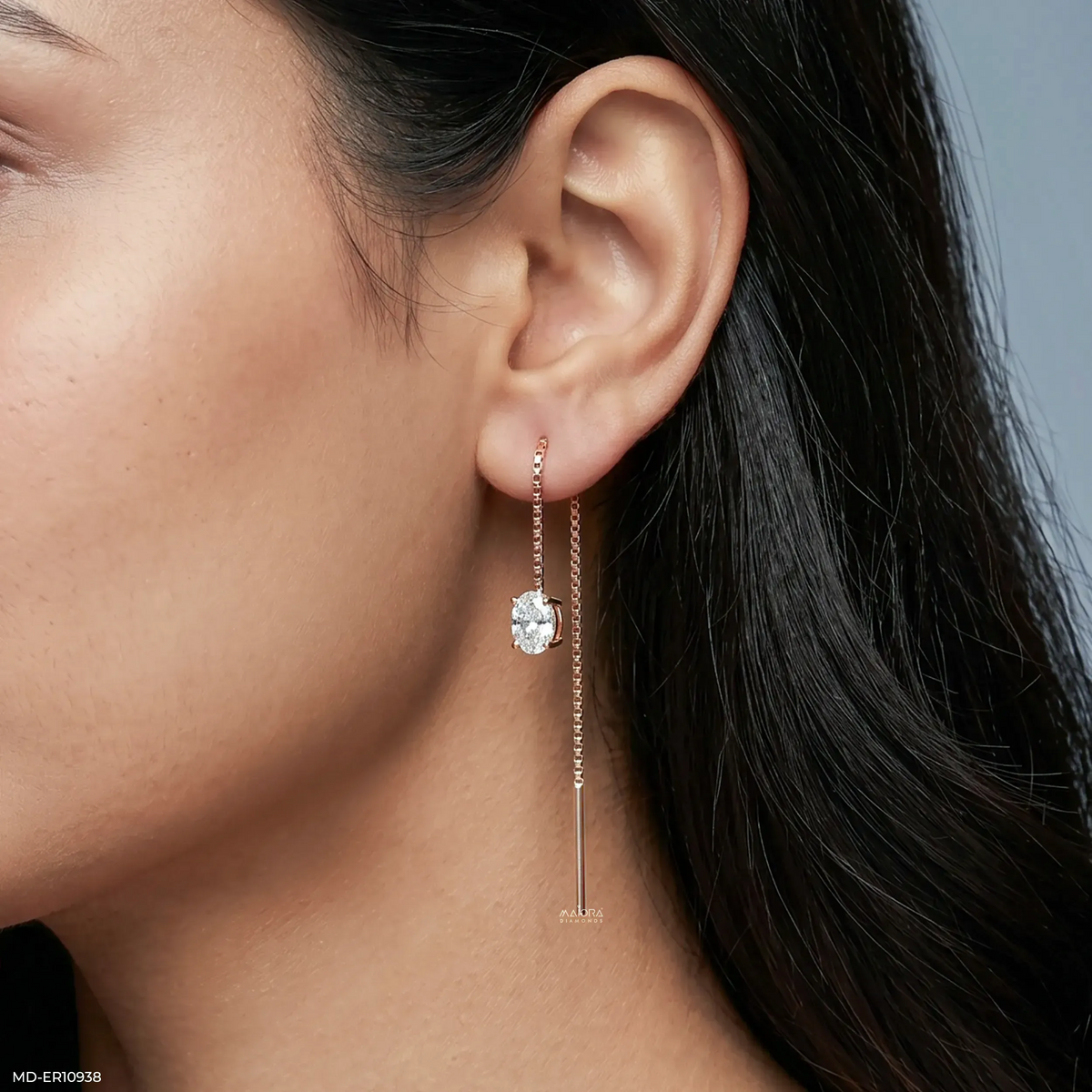 Glimmaring Solitaire Oval Sui Dhaga Diamond Earrings