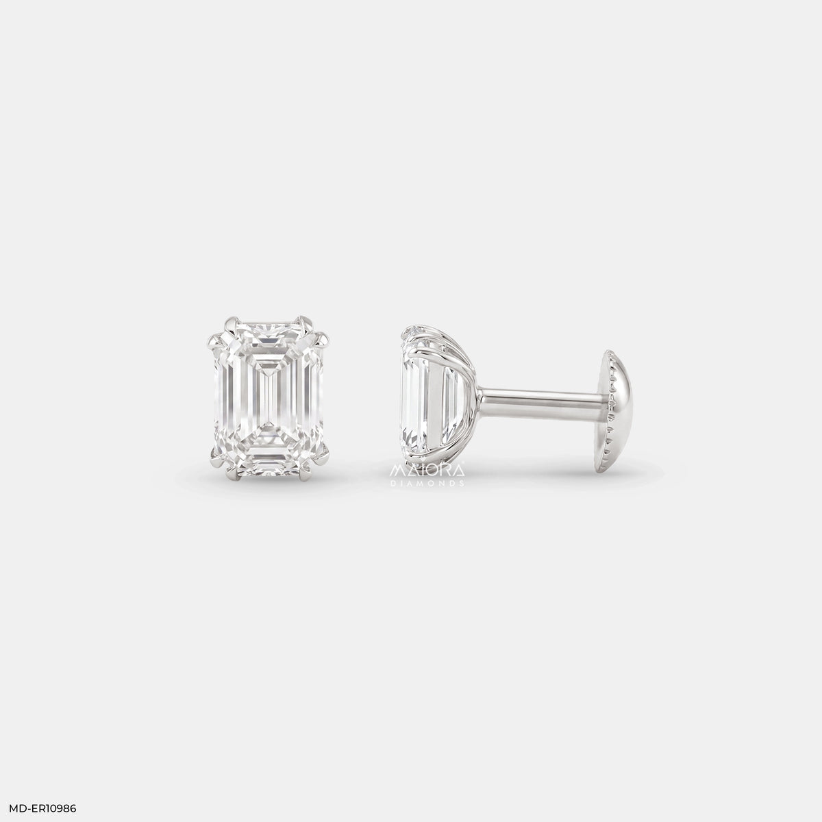 Piller Emerald Solitaire Diamond Studs Earrings