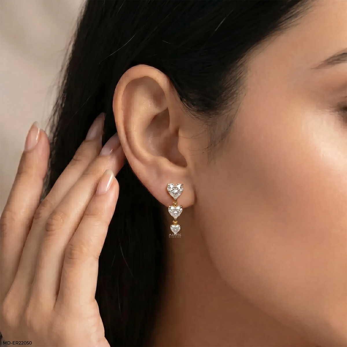 Triple Heart Dangle Diamond Earrings