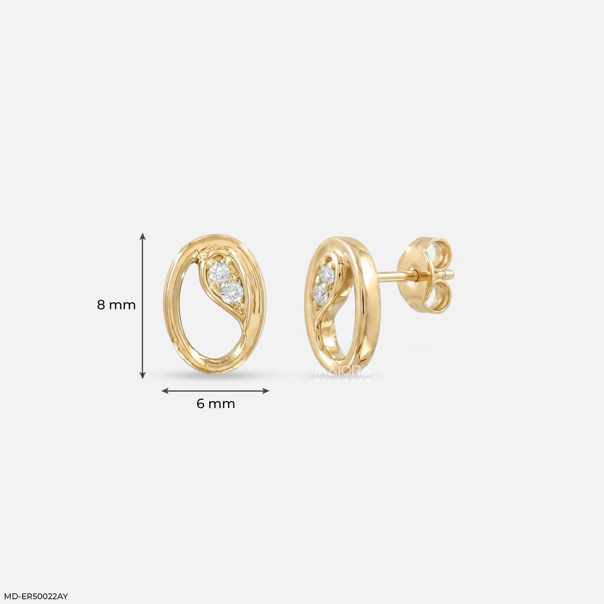 Curved Oval Diamond Studs Earrings