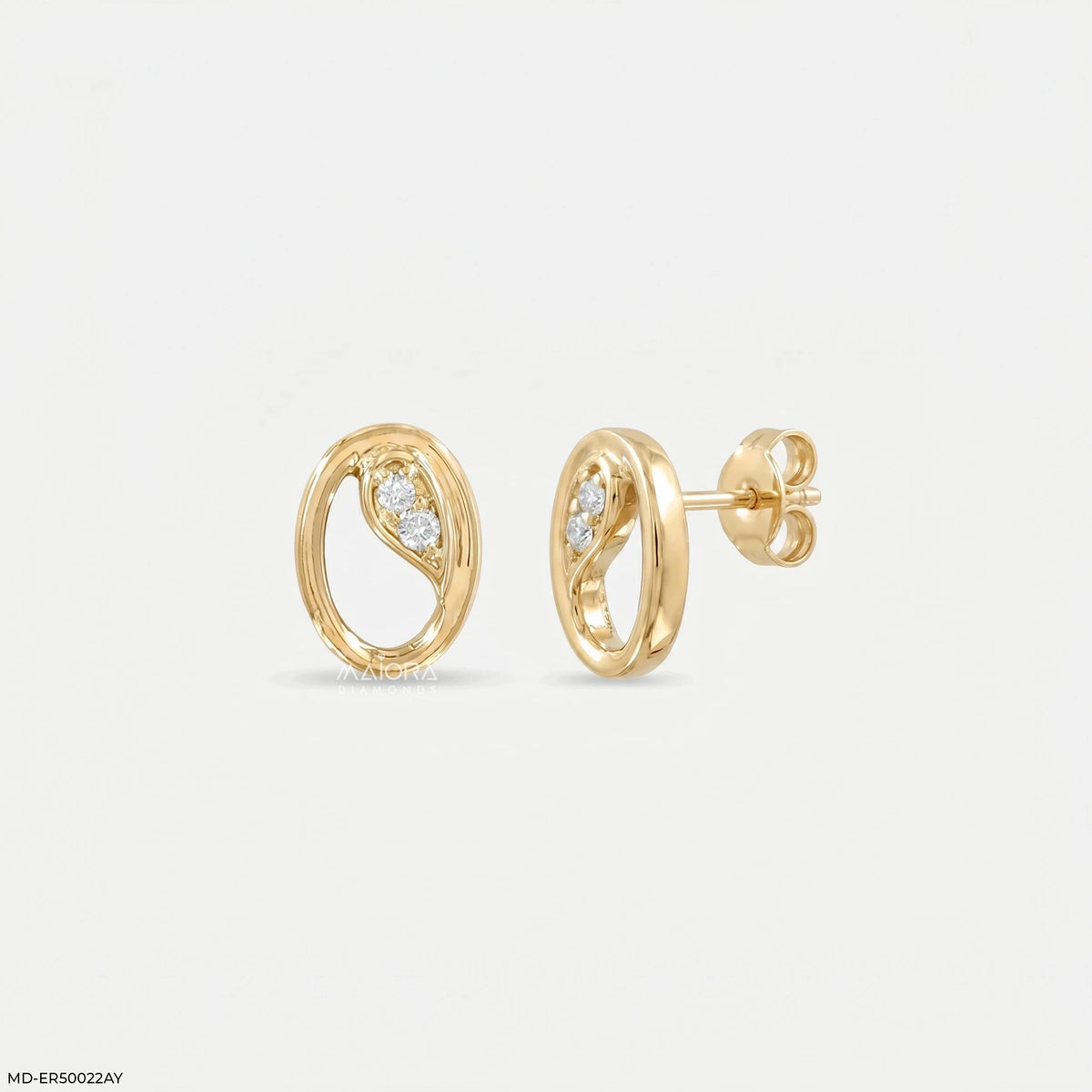 Curved Oval Diamond Studs Earrings
