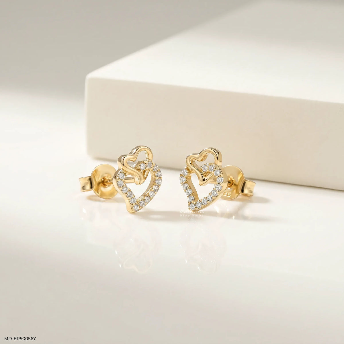 Dual Heart Diamond Studs Earrings