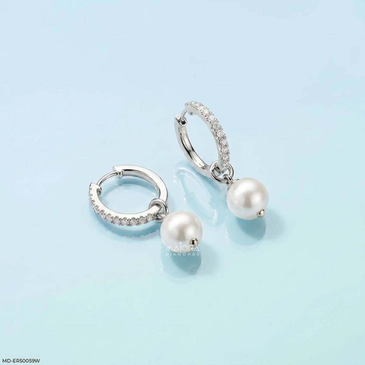 Pearl Drop Diamond Hoop Earrings