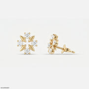 Metal Petal Diamond Studs Earrings