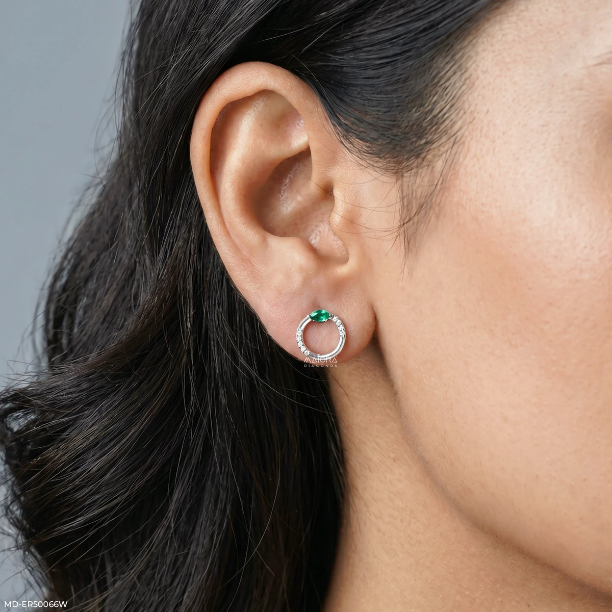 Circular Marquise Emerald Diamond Studs Earrings
