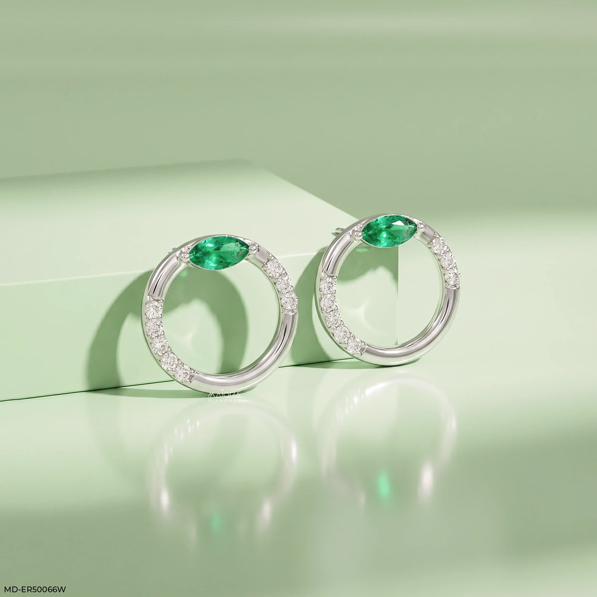 Circular Marquise Emerald Diamond Studs Earrings