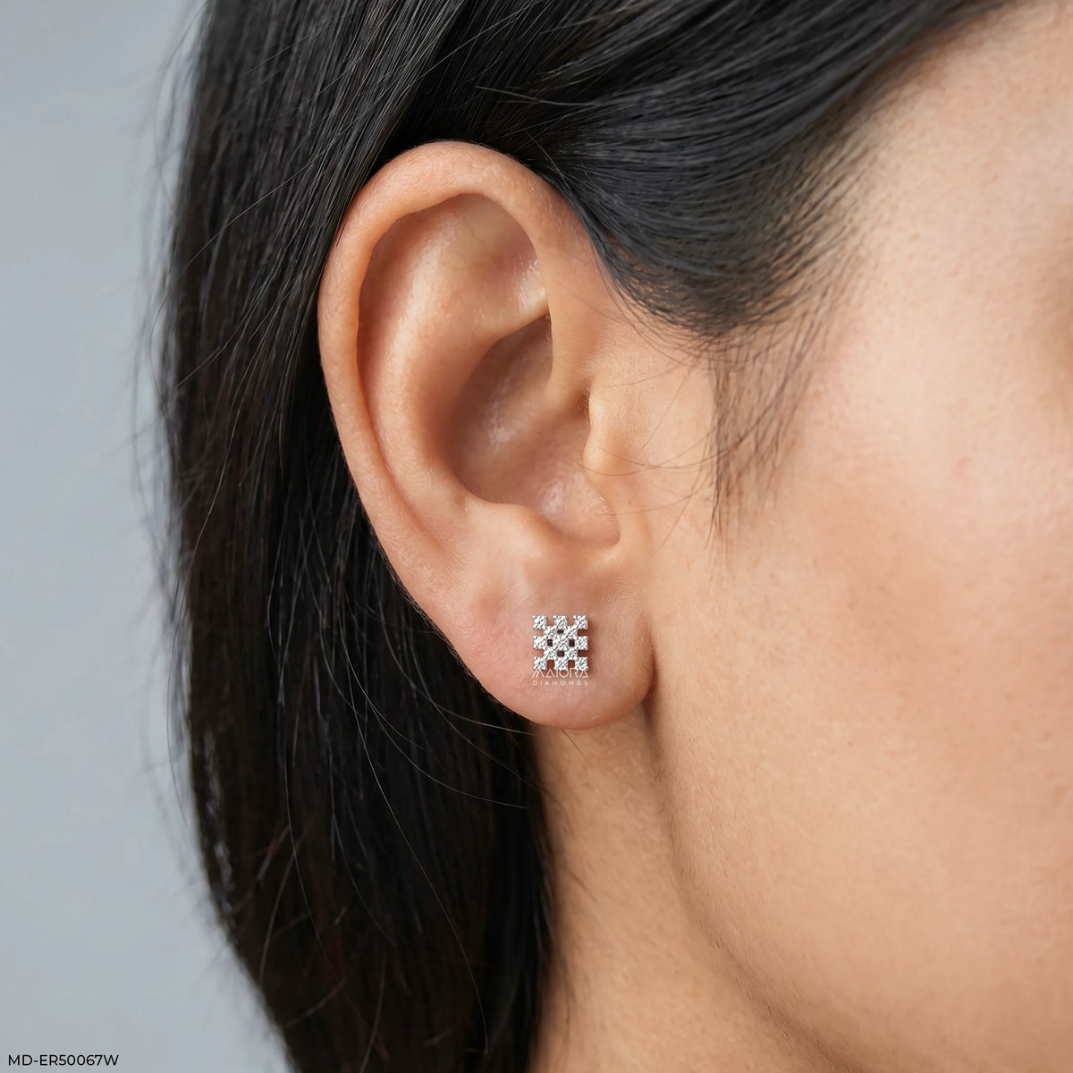 Sqaure Cluster Diamond Studs Earrings