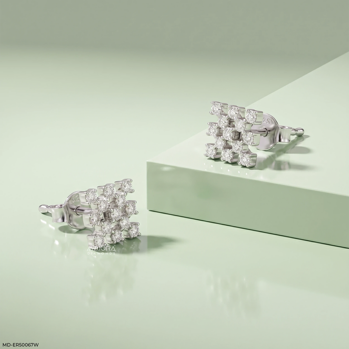 Sqaure Cluster Diamond Studs Earrings