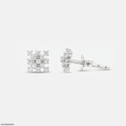 Sqaure Cluster Diamond Studs Earrings