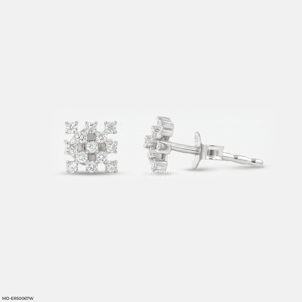 Sqaure Cluster Diamond Studs Earrings