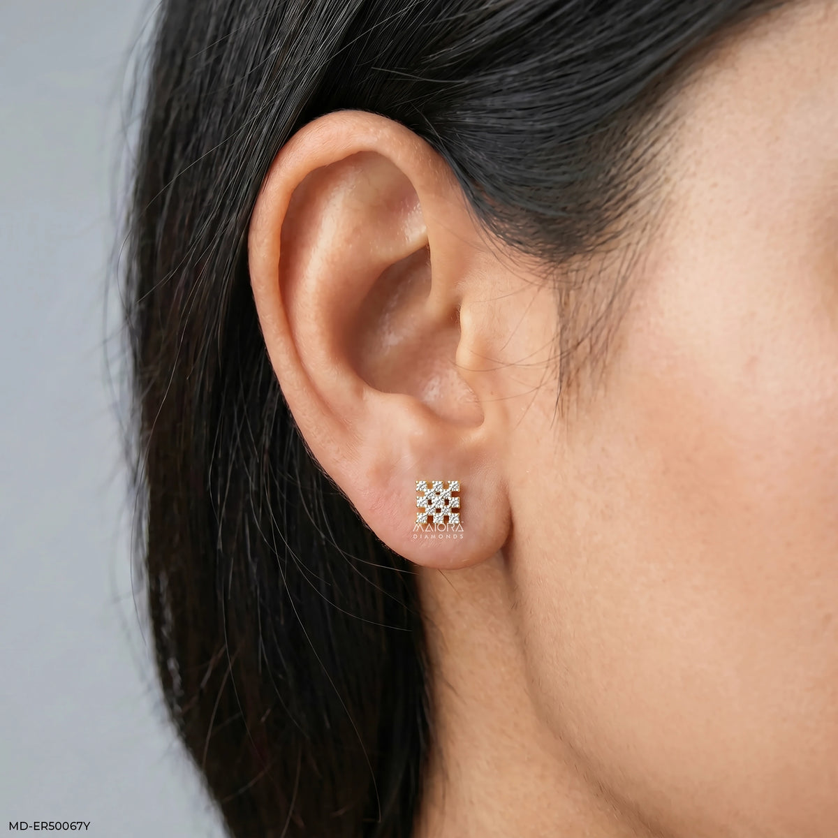 Grid Cluster Diamond Studs Earrings