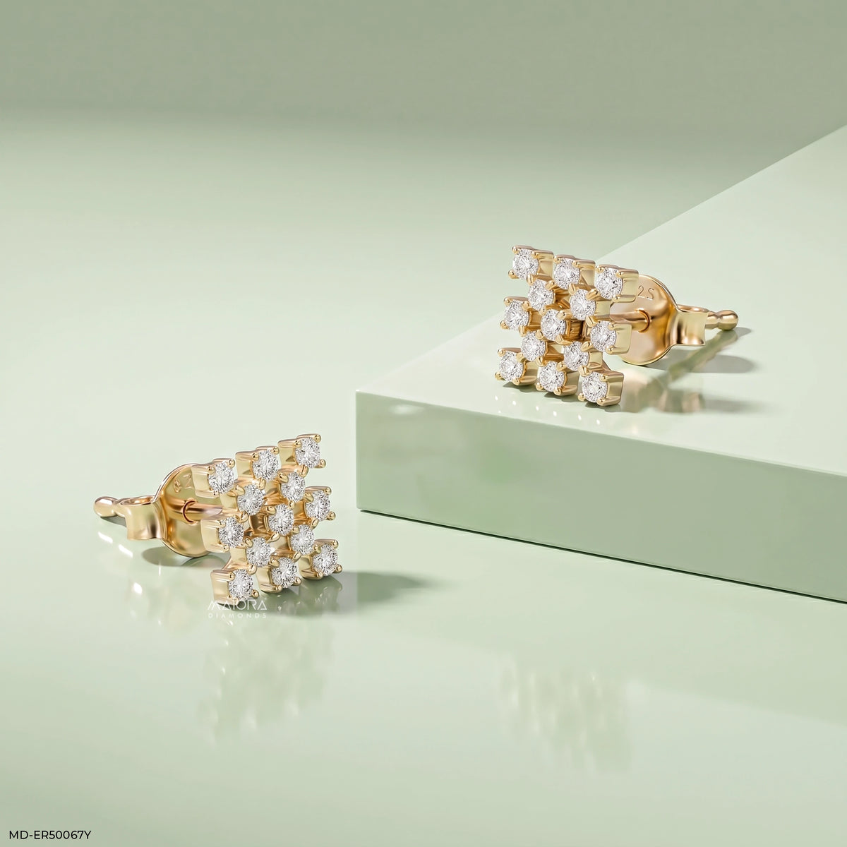 Grid Cluster Diamond Studs Earrings