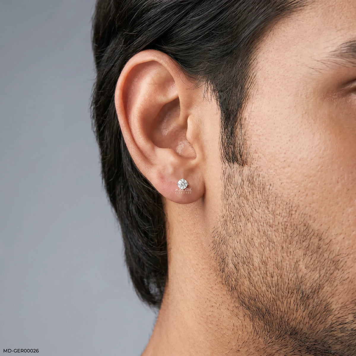 Flint Round Solitaire Diamond Mens Stud Earring
