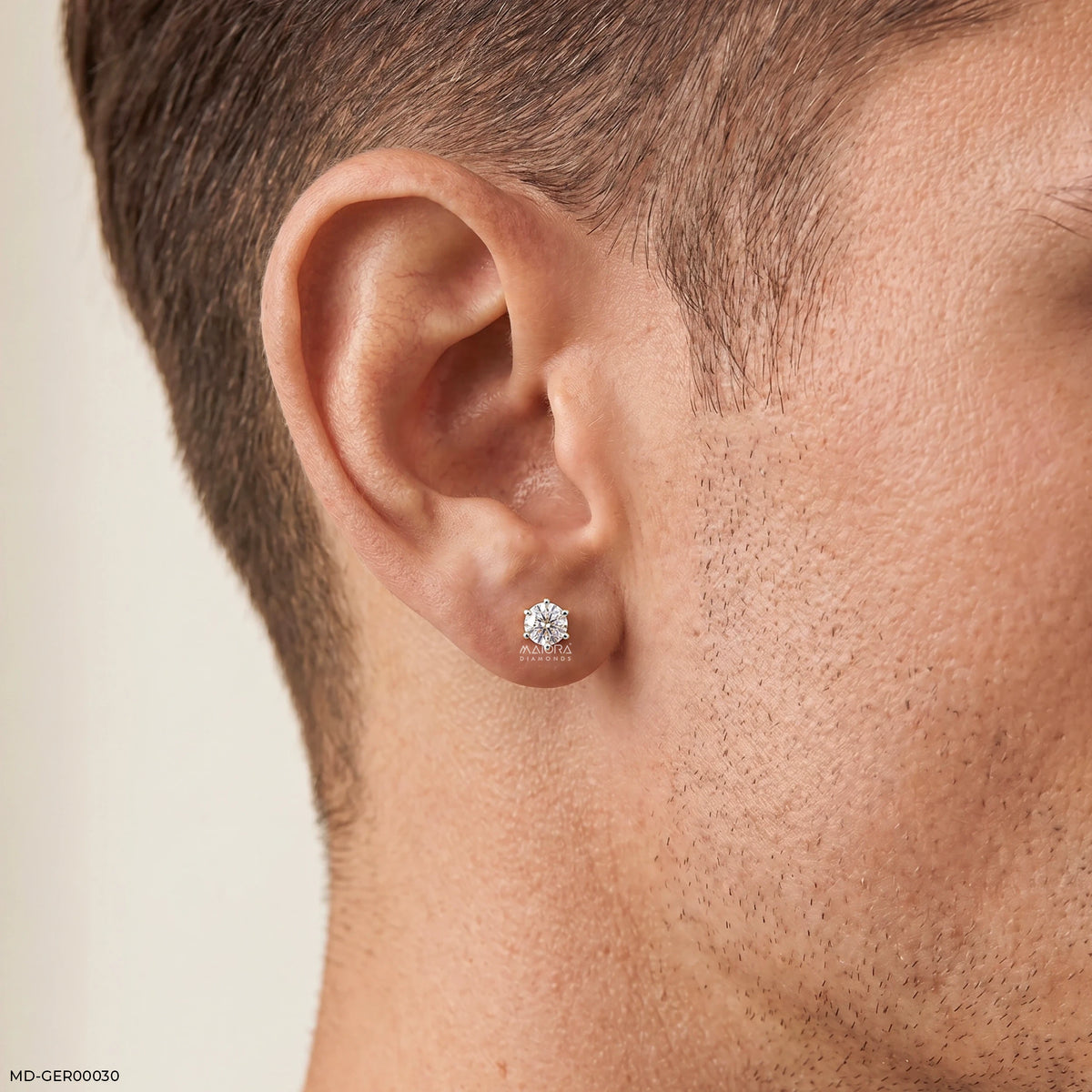 Monos Round Solitaire Mens Stud Diamond Earring