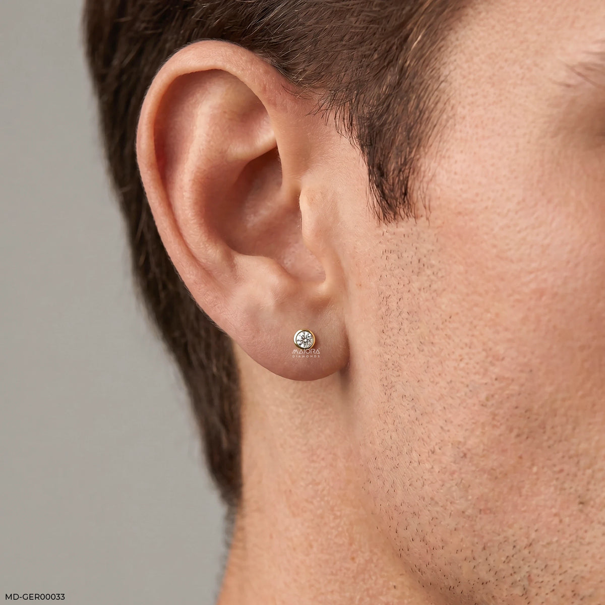 Golden Bezel Round Diamond Mens Stud Earring