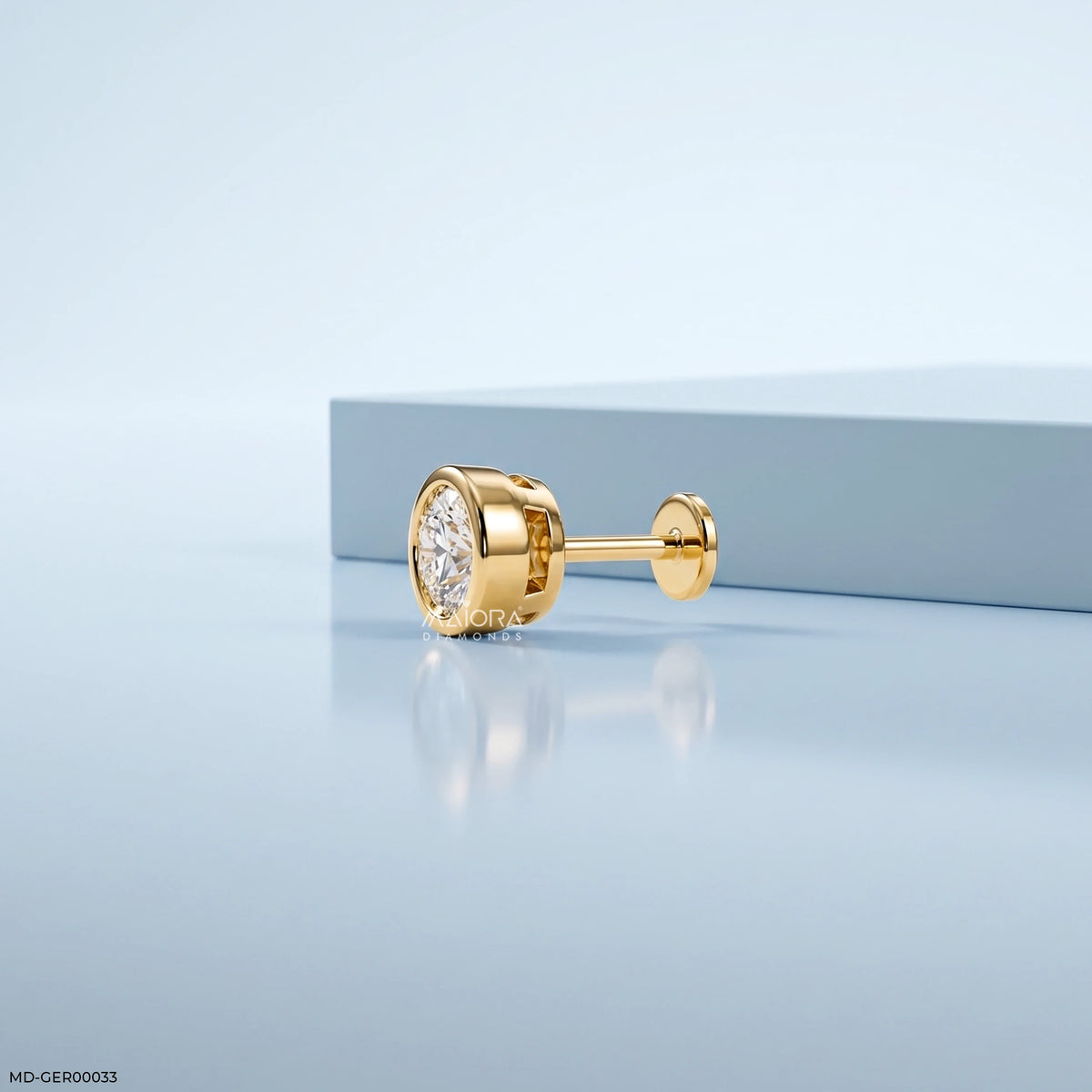 Golden Bezel Round Diamond Mens Stud Earring
