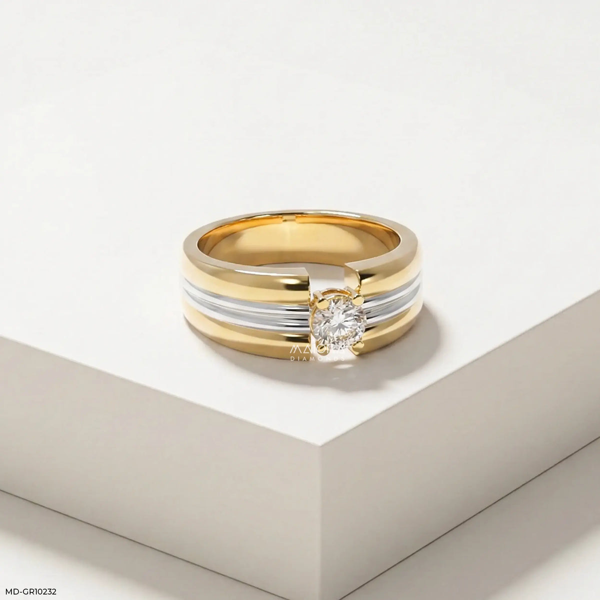 Duo Tone Mens Diamond Ring