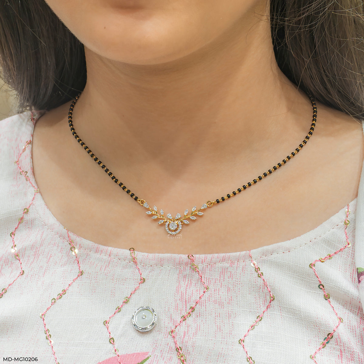 0.5 Carat Triple-Row Curved Bib Diamond Mangalsutra