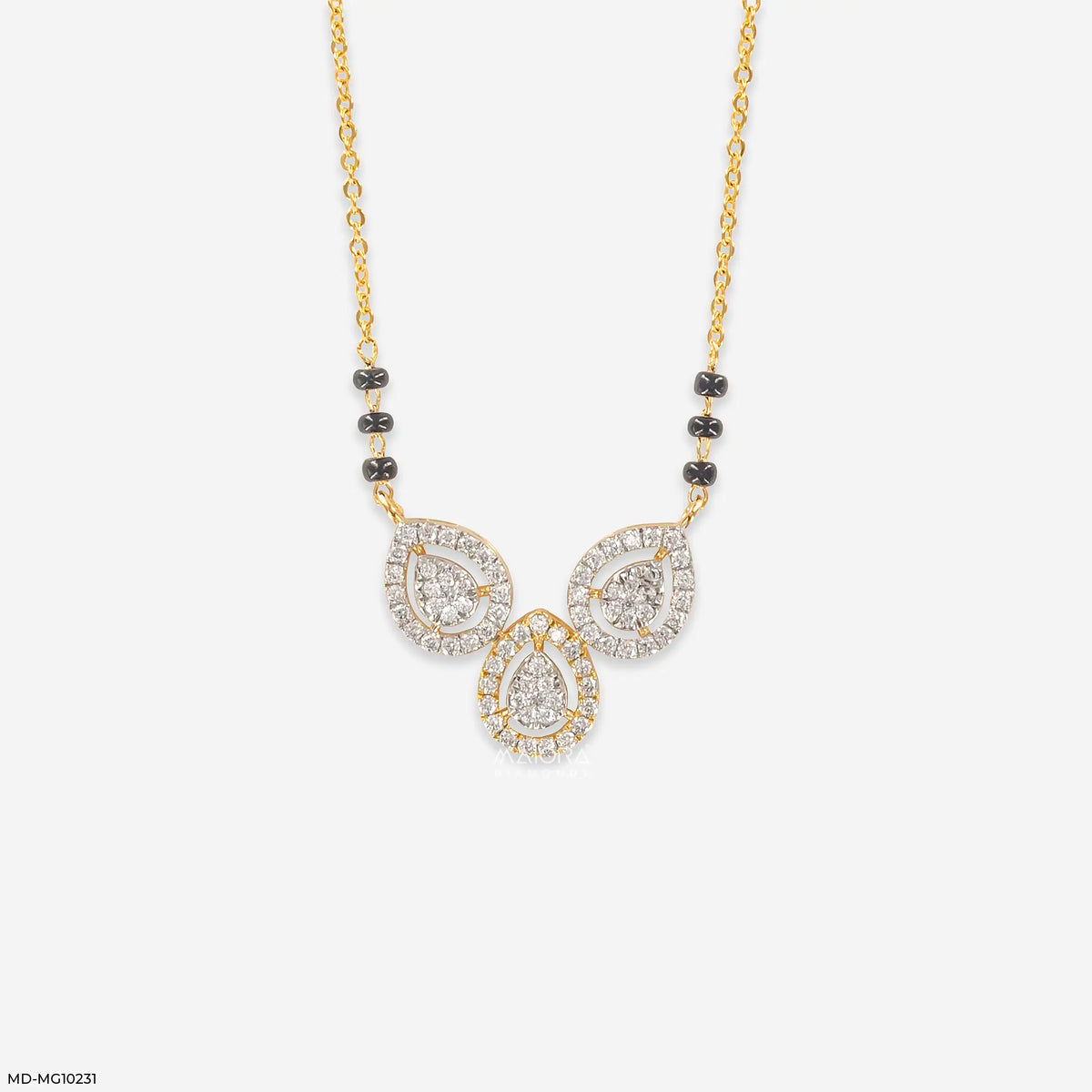 Trio Halo Leaf Diamond Mangalsutra