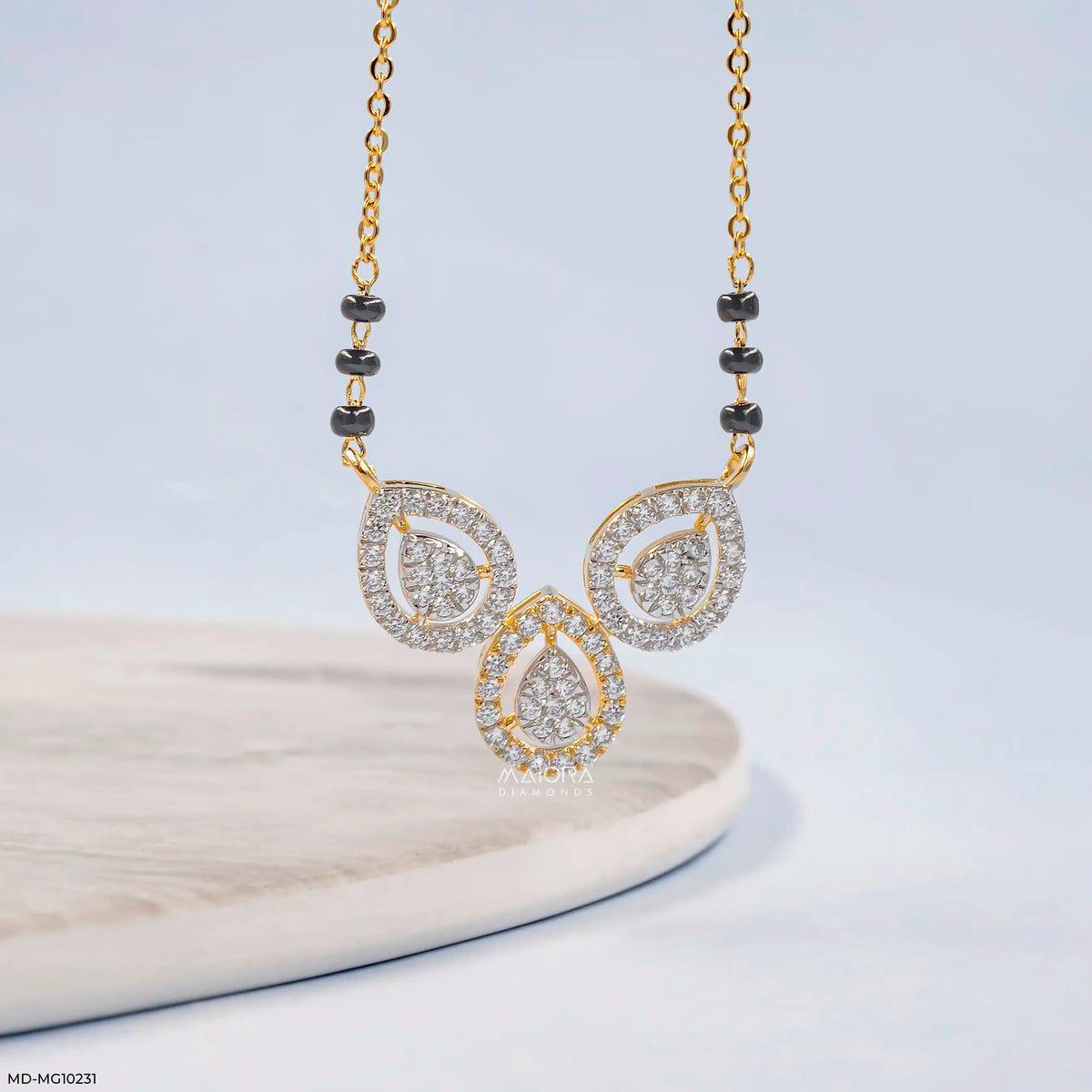 Trio Halo Leaf Diamond Mangalsutra