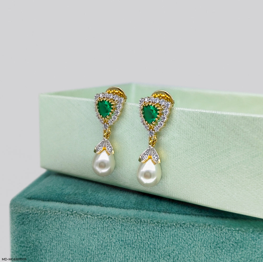 Emerald Pearl Drop Earrings