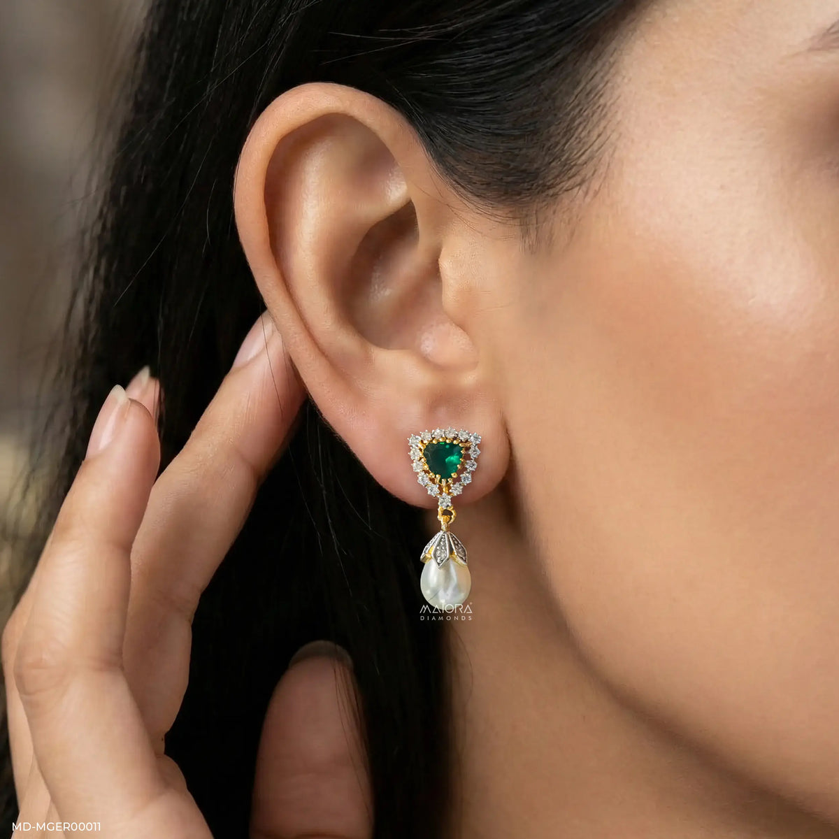 Emerald Pearl Drop Earrings