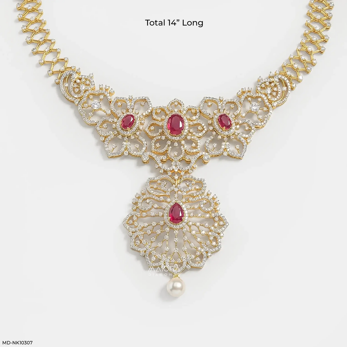 Glided Scarlet Floral Diamond Necklace